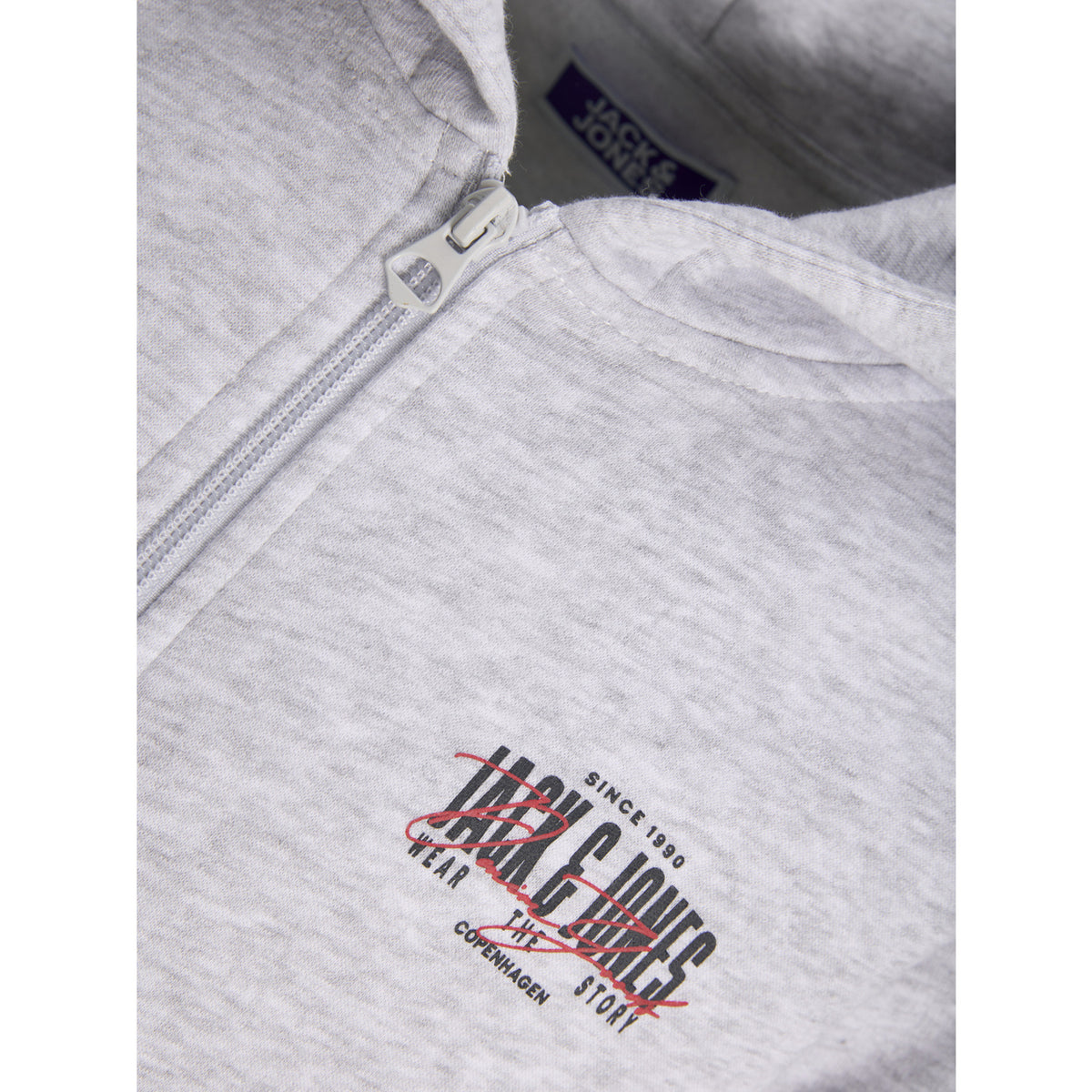 Jack & Jones White Melange Jjaero Sweat Zip Hætte Jnr