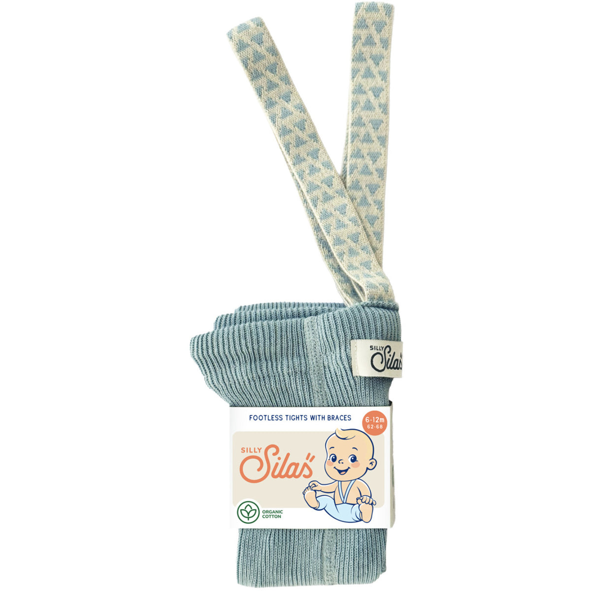 Silly Silas Footless Bomuld Strømpebukser Med Braces Misty Blue Patterned