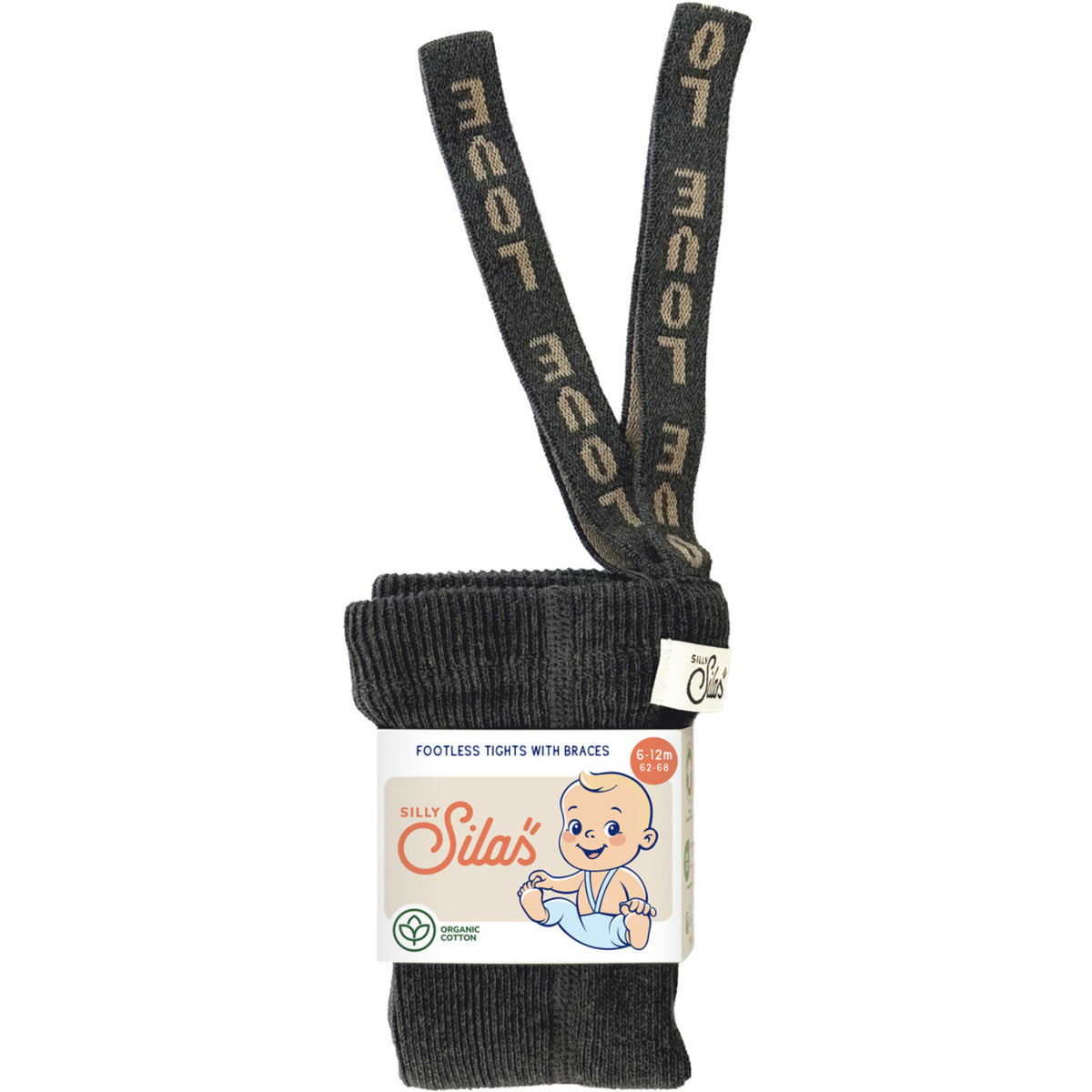 Silly Silas Footless Bomuld Strømpebukser Med Braces Dark Grey Patterned