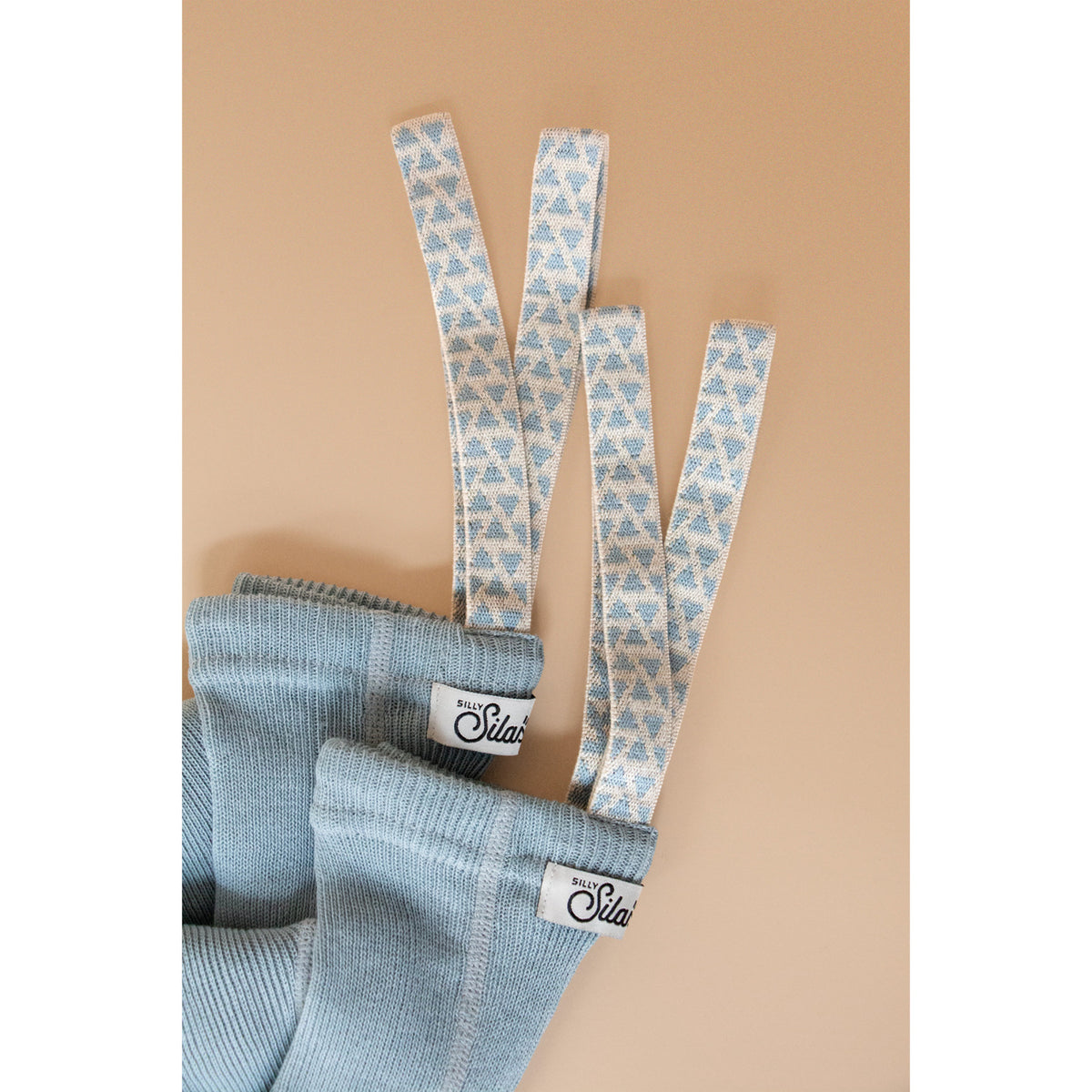 Silly Silas Footless Bomuld Strømpebukser Med Braces Misty Blue Patterned