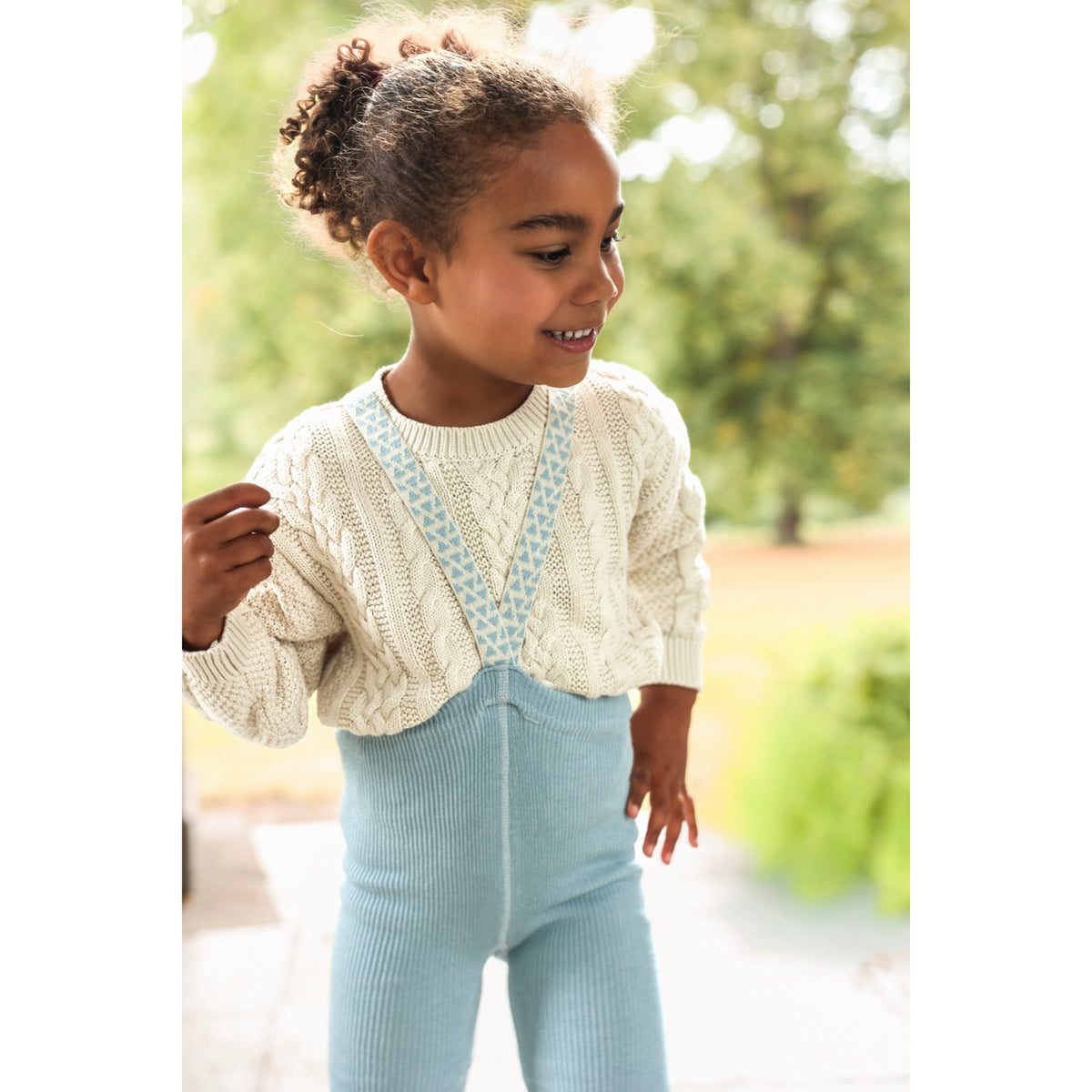 Silly Silas Footless Bomuld Strømpebukser Med Braces Misty Blue Patterned