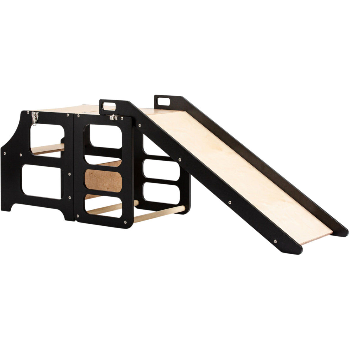 Duck Woodworks Black Foldbar EC Køkken Læringstårn Med Rutsjebane
