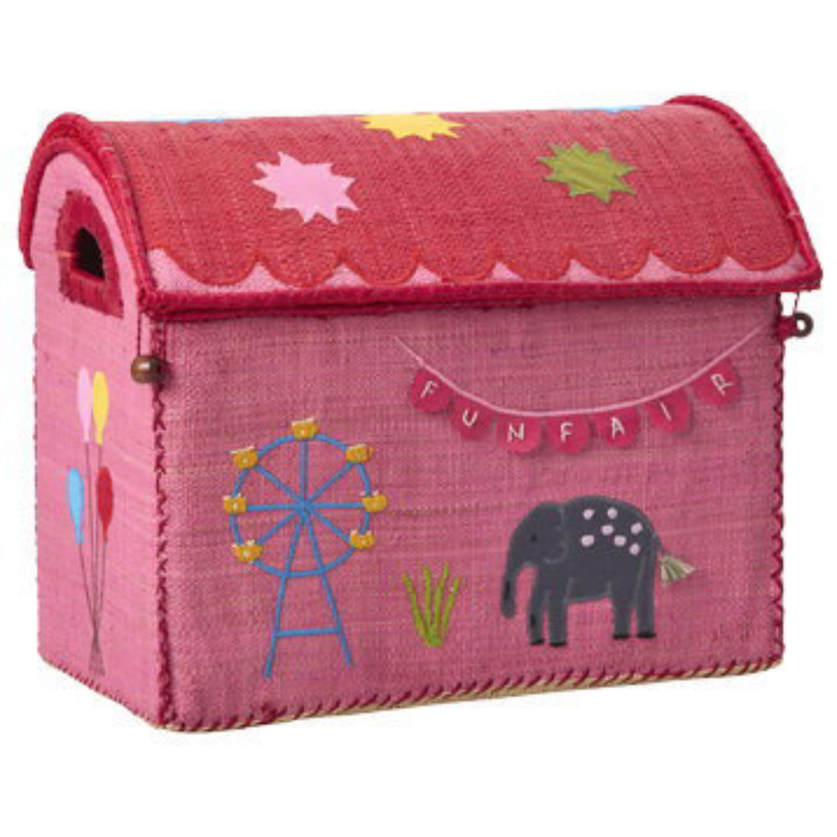 Rice Pink Fun Fair Theme Raffia Legetøj Kurve 3-Pak