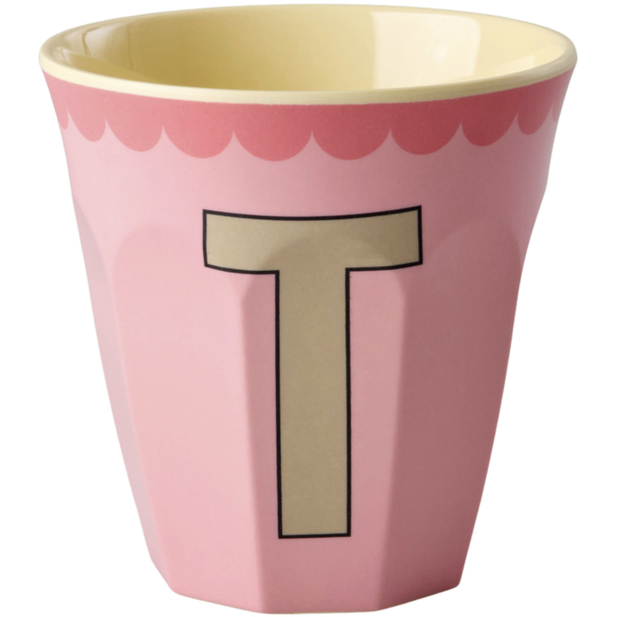 Rice Melamin Kop Med The Letter T - Vintage - Pink - Medium - 250 Ml