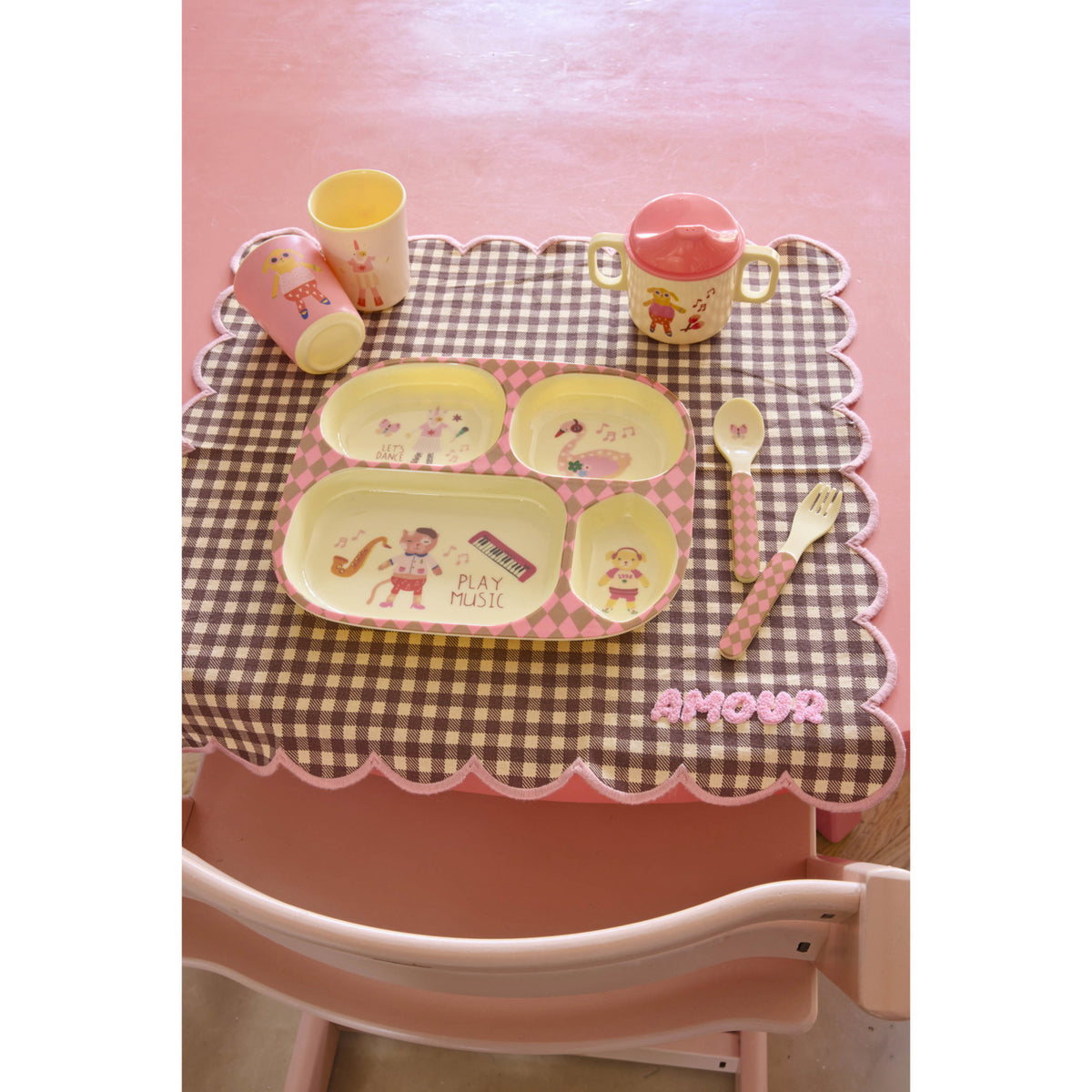 Rice Melamin 2 Handle Baby Kop Med Pink Musik Band Print - 250 Ml