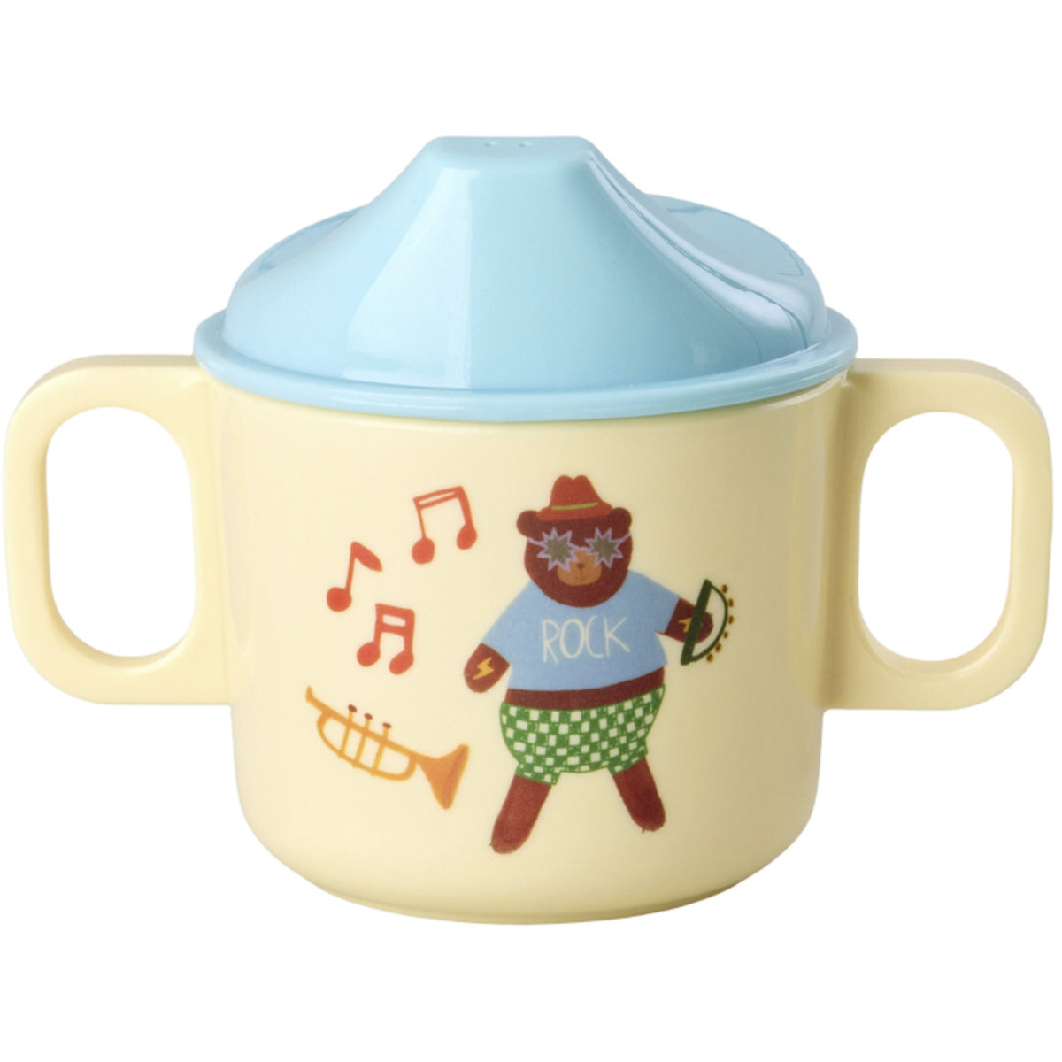 Rice Melamin 2 Handle Baby Kop Med Blue Musik Band Print - 250 Ml
