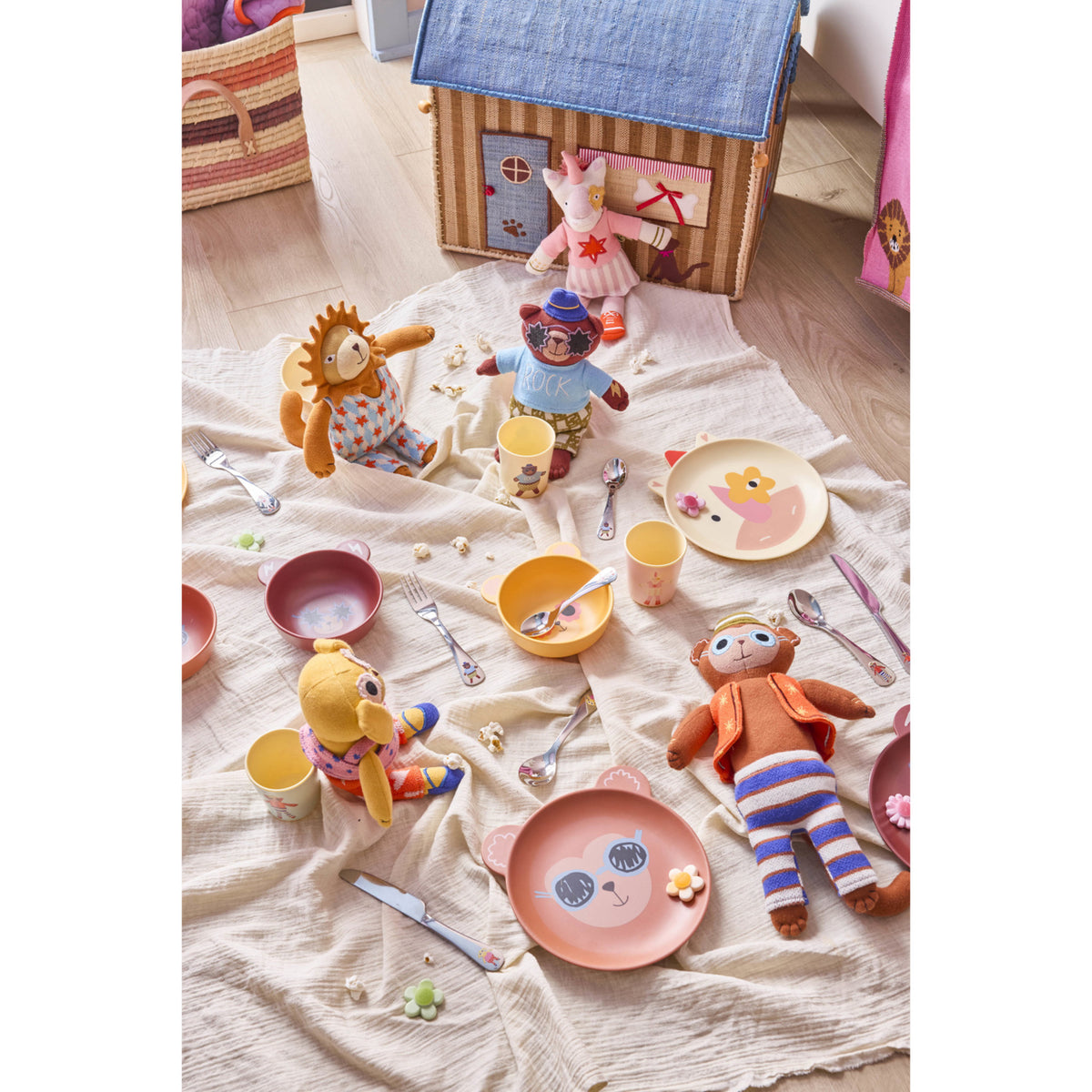 Rice Rustfrit Stål Kids Bestik Sæt Med Monkey And Bjørn Print