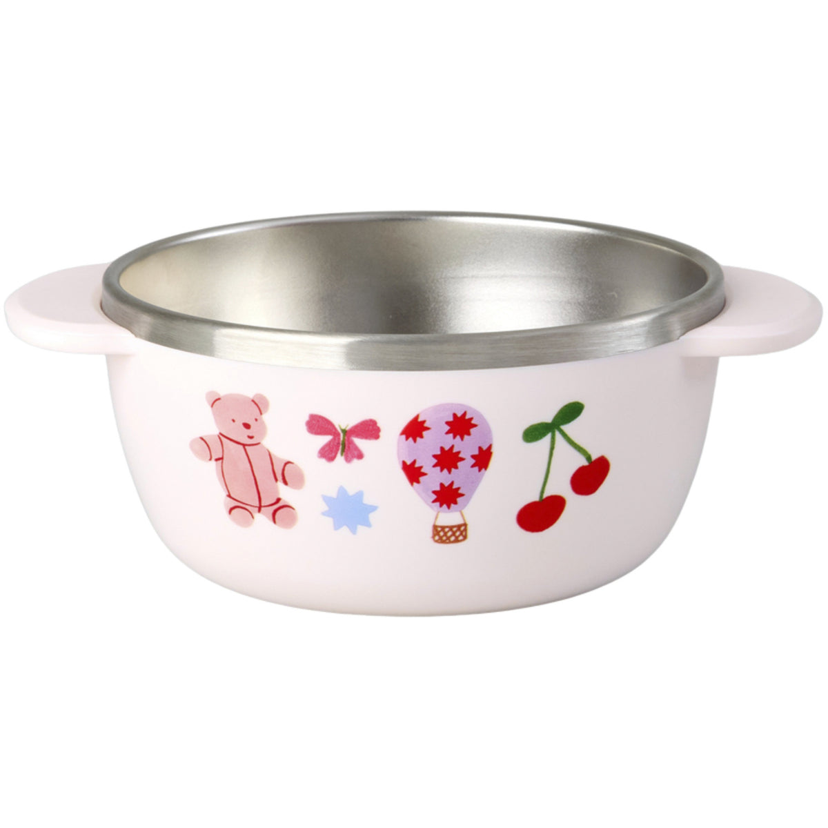 Rice Rustfrit Stål Baby Skål Med Fixed Betræk - Pink Fun Fair Print - 300 Ml