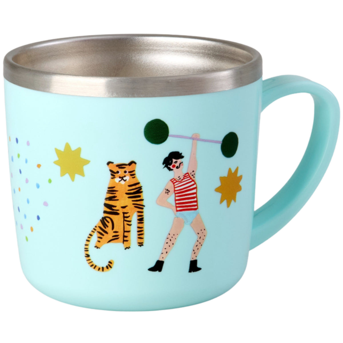 Rice Rustfrit Stål Baby Kop Med Handle And Fixed Betræk - Mint Fun Fair Print - 260 Ml