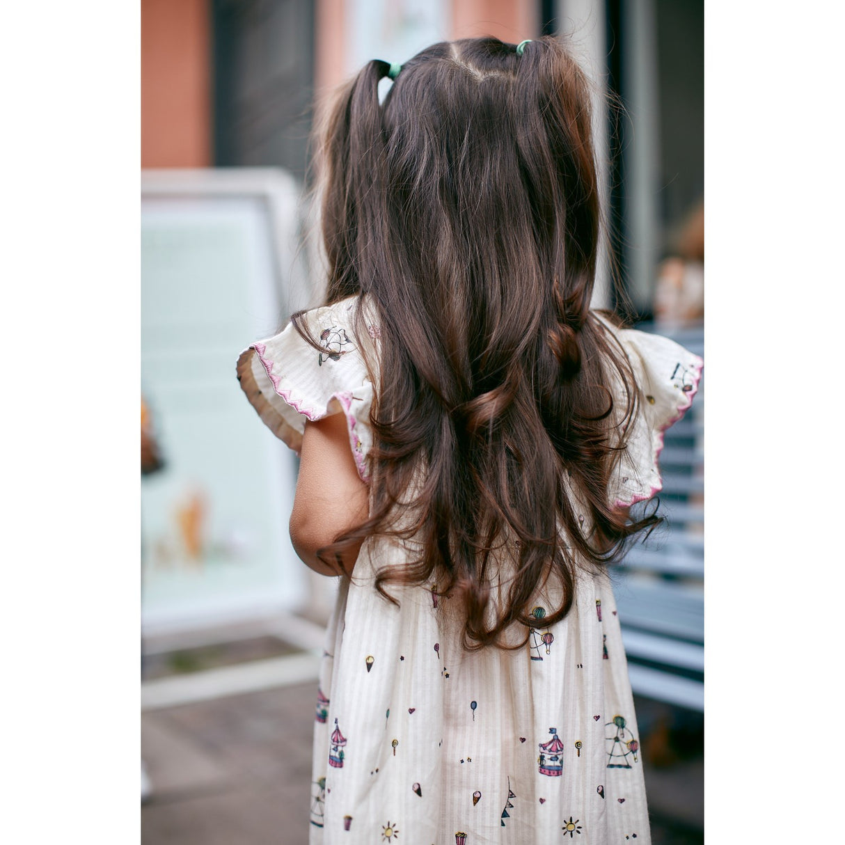 Copenhagen Colors Cream Tivoli print Printed kjole m. flæseærmer