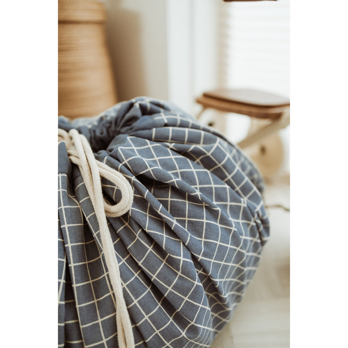 Play&Go Organic Grid Blue 2-in-1 Legetæppe