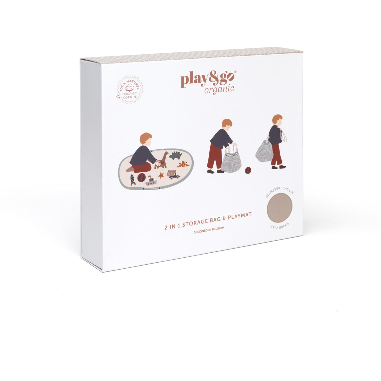 Play&Go Organic Grid Blue 2-in-1 Legetæppe