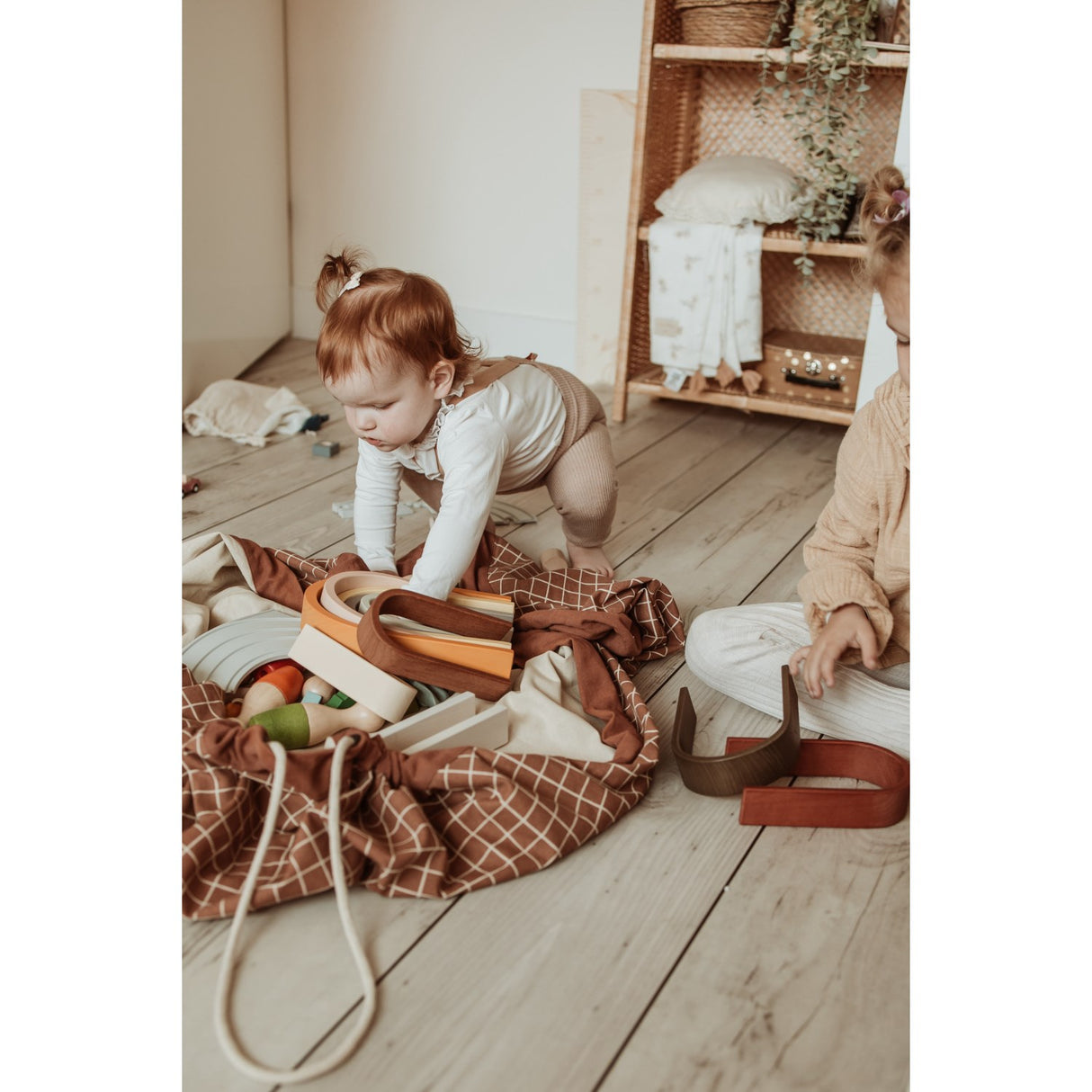 Play&Go Organic Grid Brown 2-in-1 Legetæppe