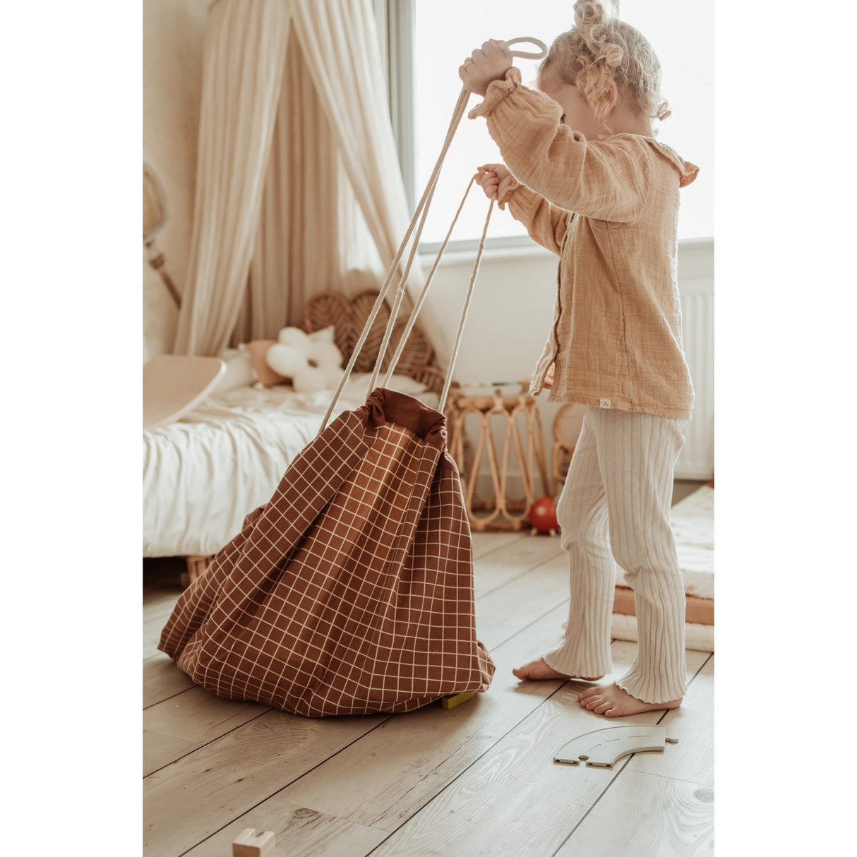 Play&Go Organic Grid Brown 2-in-1 Legetæppe