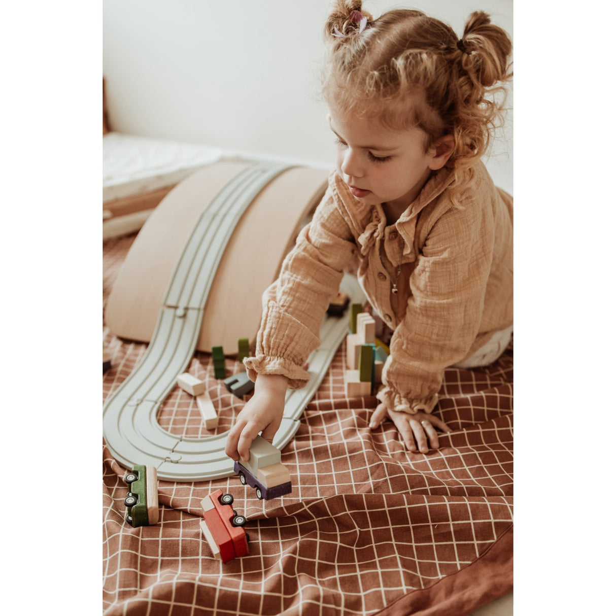 Play&Go Organic Grid Brown 2-in-1 Legetæppe