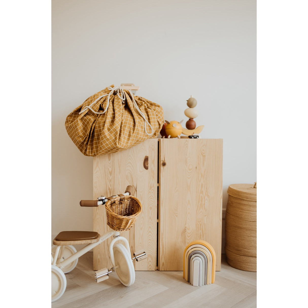 Play&Go Organic Grid Mustard 2-in-1 Legetæppe