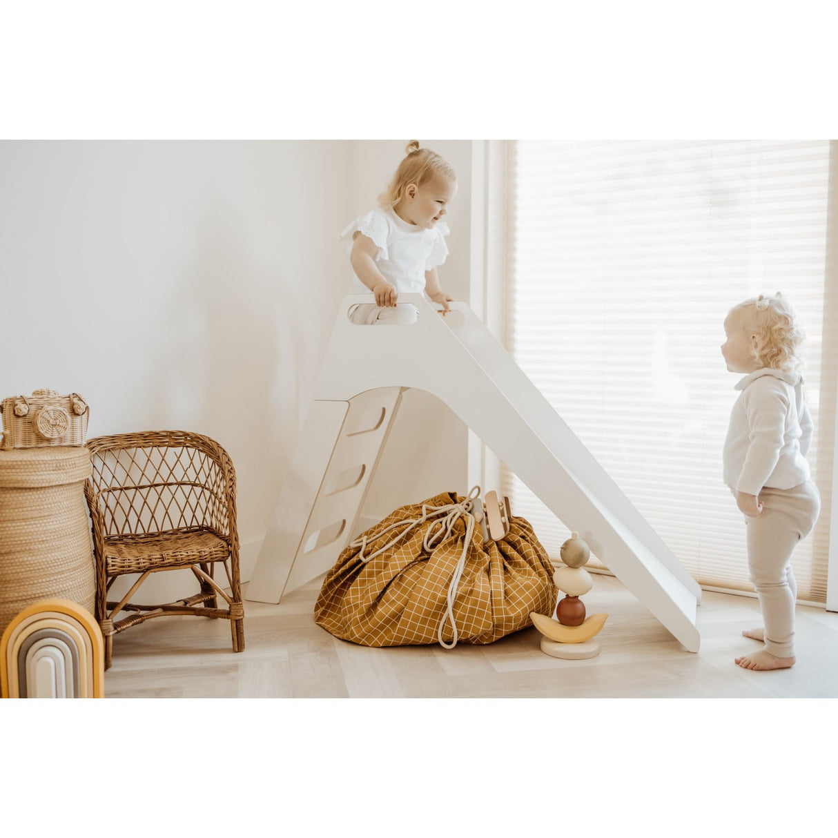 Play&Go Organic Grid Mustard 2-in-1 Legetæppe