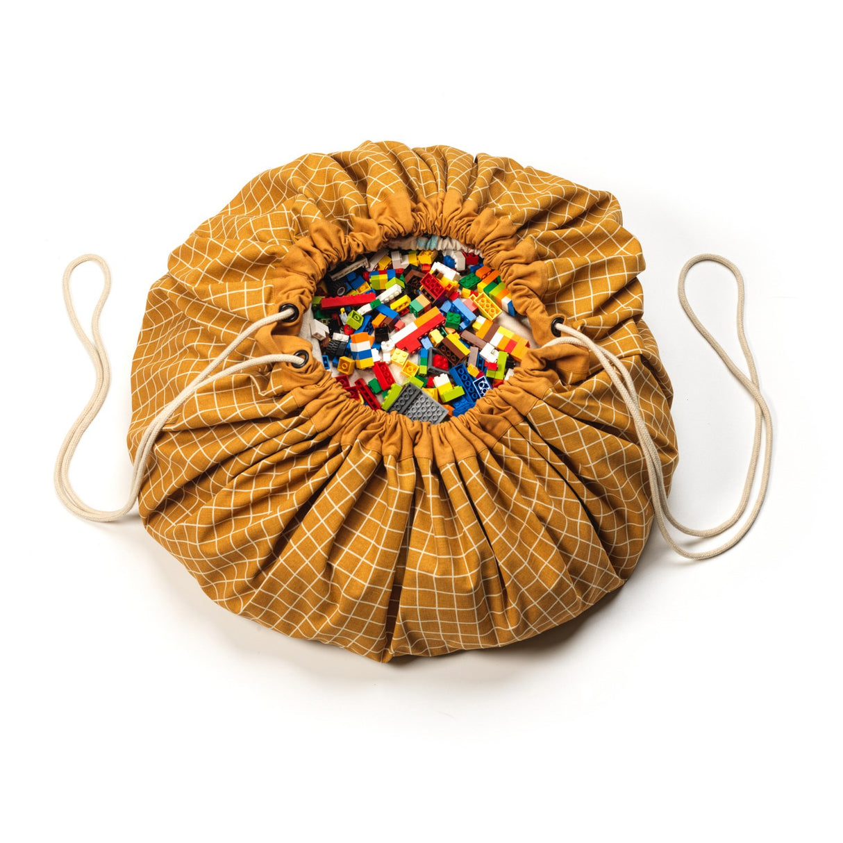 Play&Go Organic Grid Mustard 2-in-1 Legetæppe