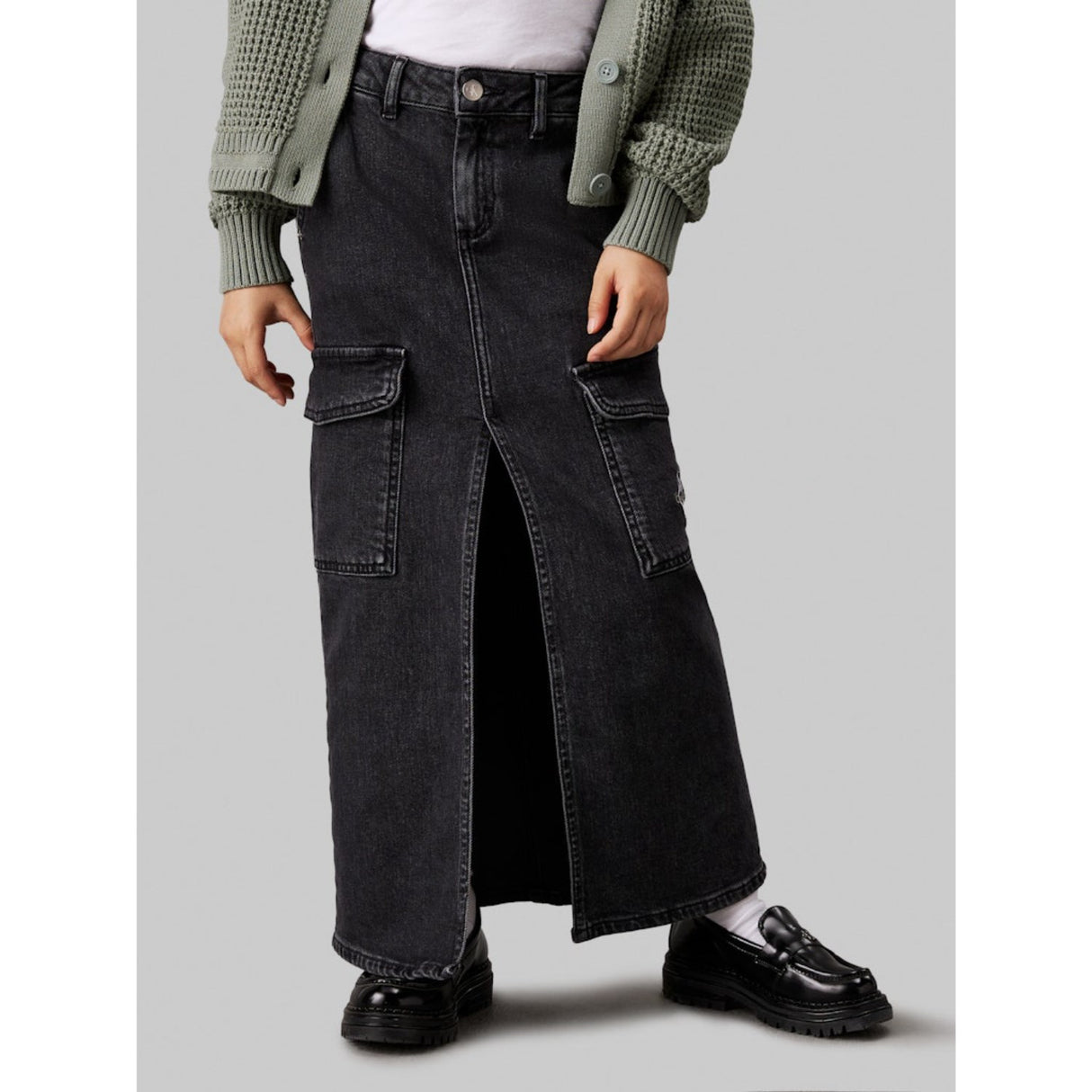 Calvin Klein Charcoal Grey Rgd Maxi Denim Nederdel