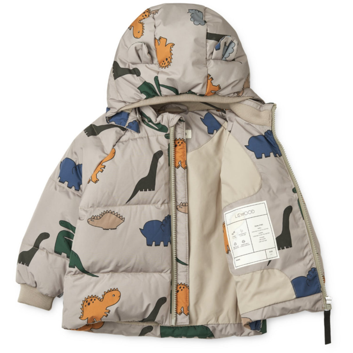 LIEWOOD Dinosaurs / Mist Polle Down Puffer Dunjakke