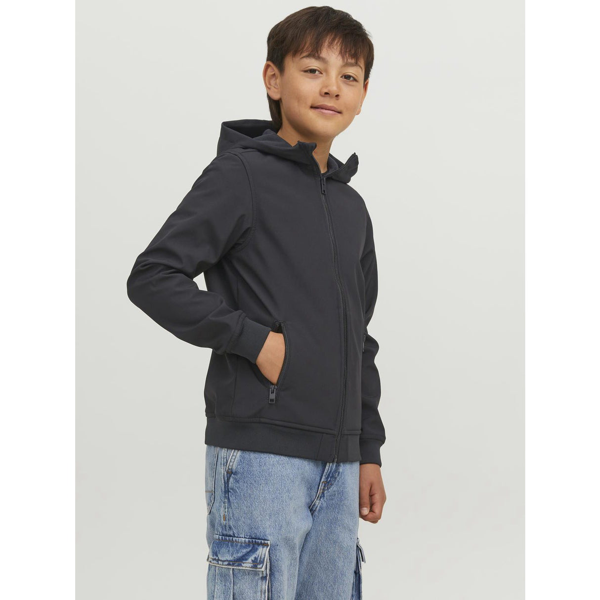Jack & Jones Junior Black Basic Softshell Jakke Med Hætte Noos