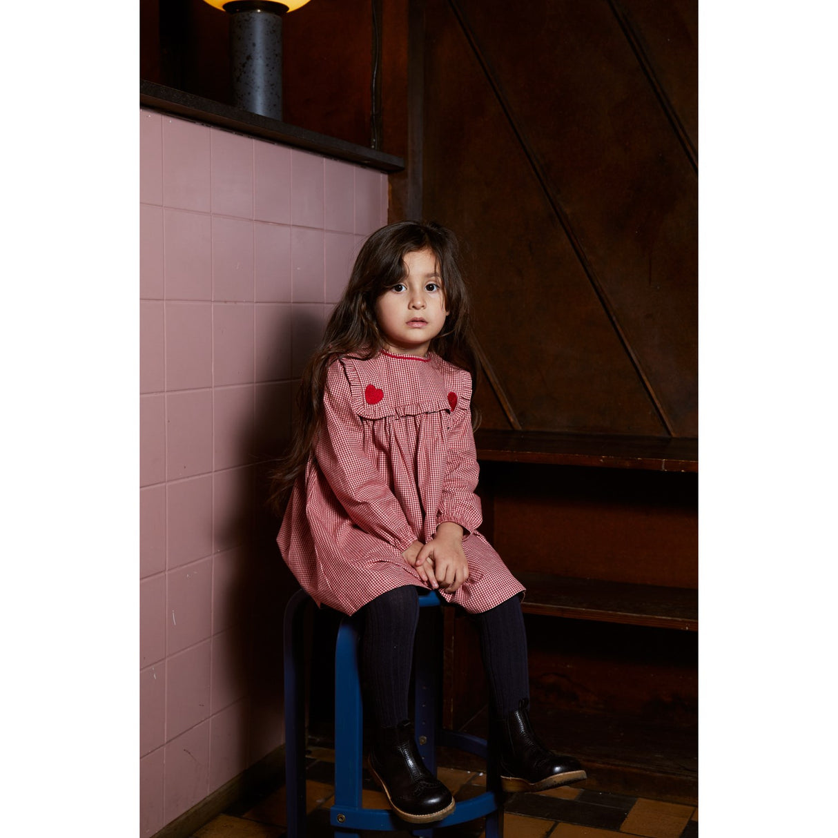 Copenhagen Colors x Luksusbaby Red Check Combi Check Kjole M. Hjertebroderi