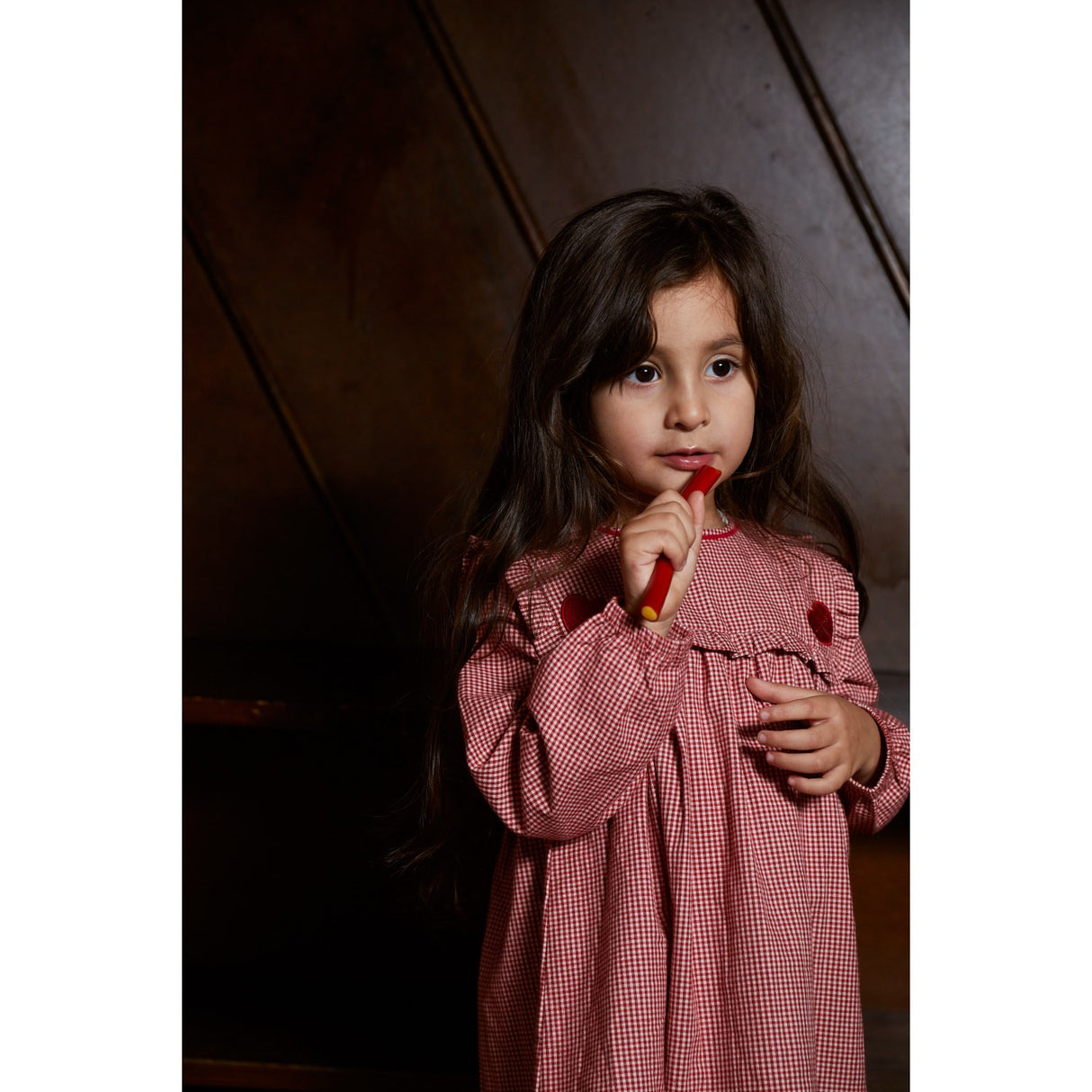 Copenhagen Colors x Luksusbaby Red Check Combi Check Kjole M. Hjertebroderi