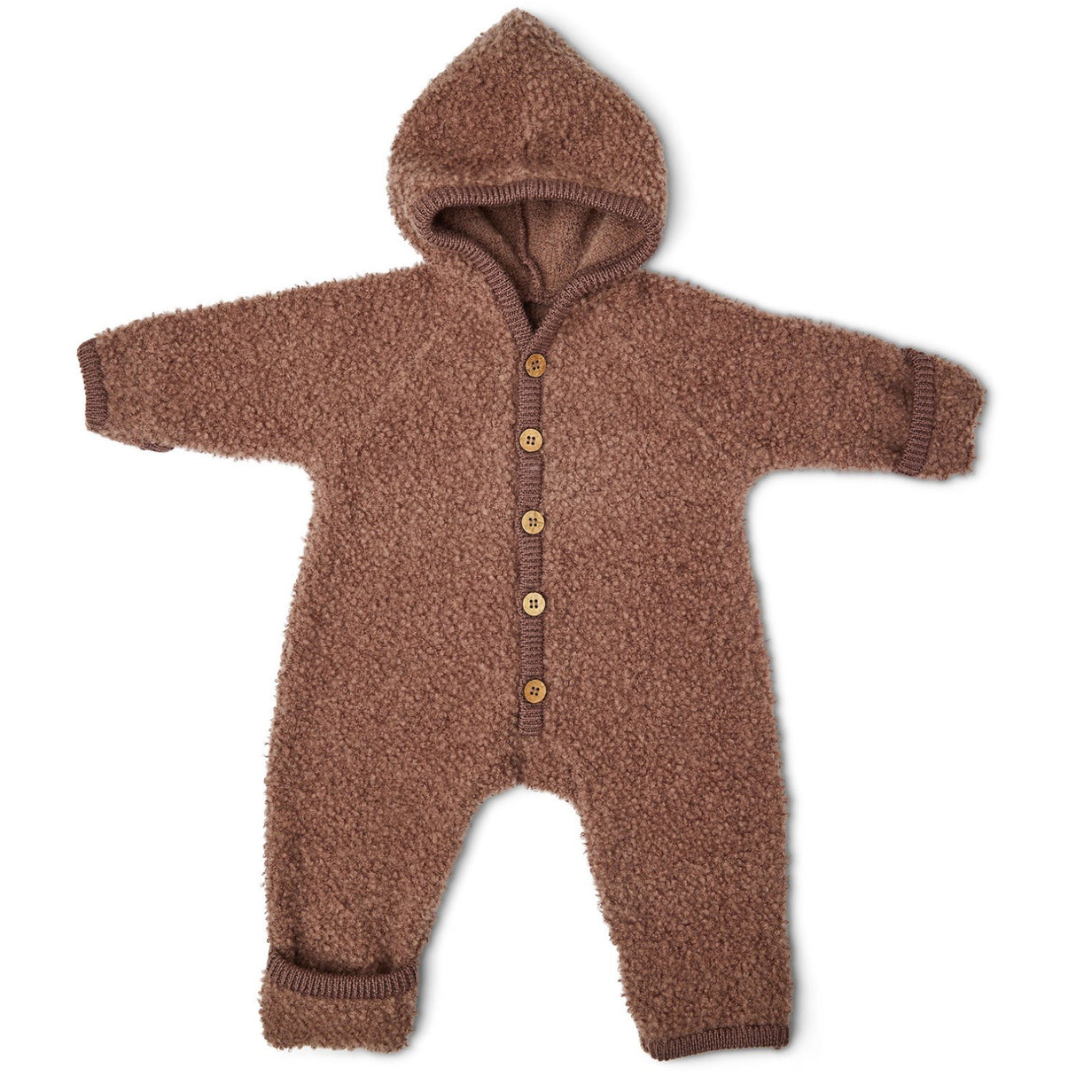 Smallstuff Rose Brown Jumpsuit Bouclé Merino Uld Med Knapper og Hætte