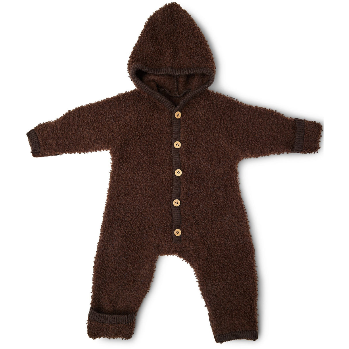 Smallstuff Brown Jumpsuit Bouclé Merino Uld Med Knapper og Hætte