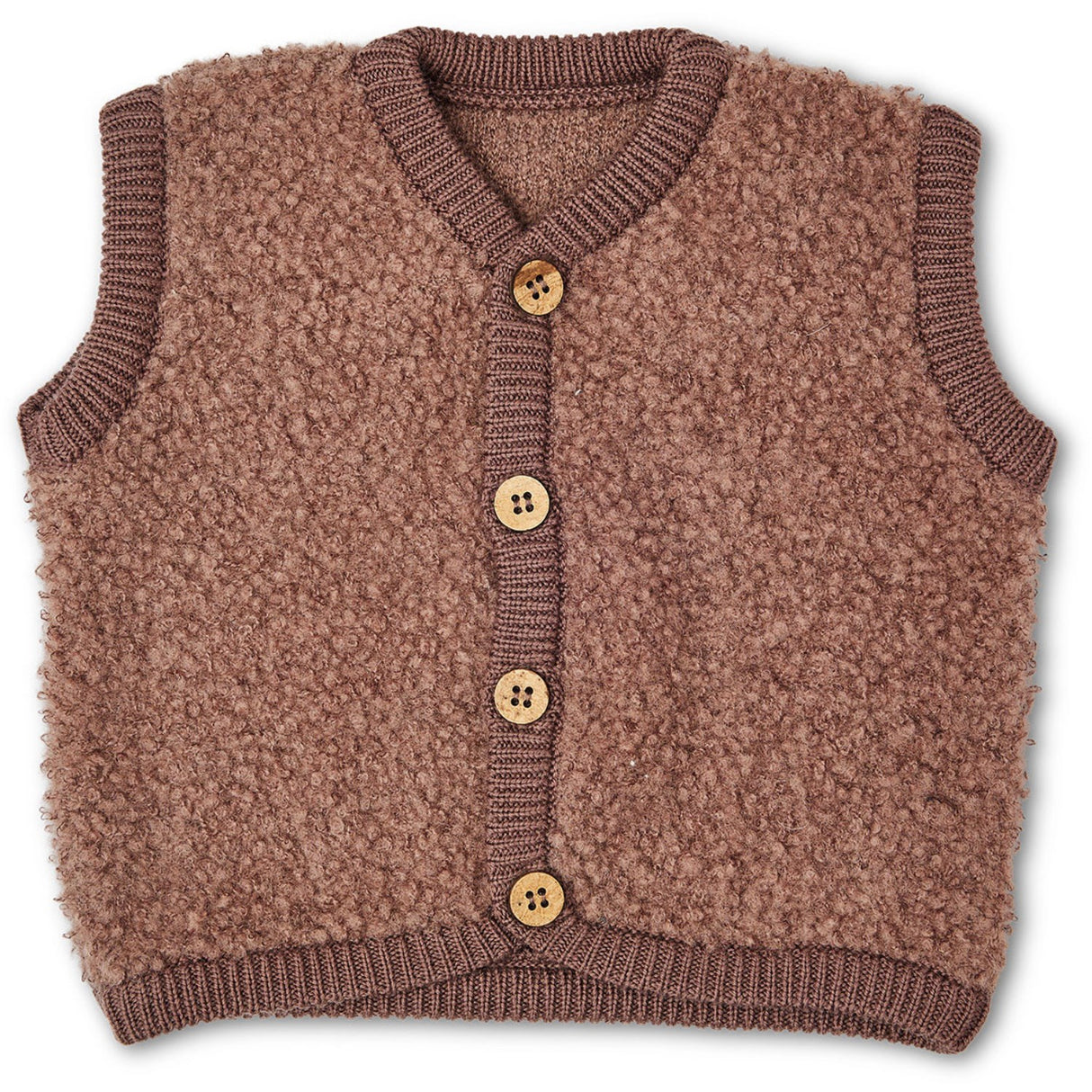 Smallstuff Rose Brown Vest Bouclé Merino Uld Med Knapper