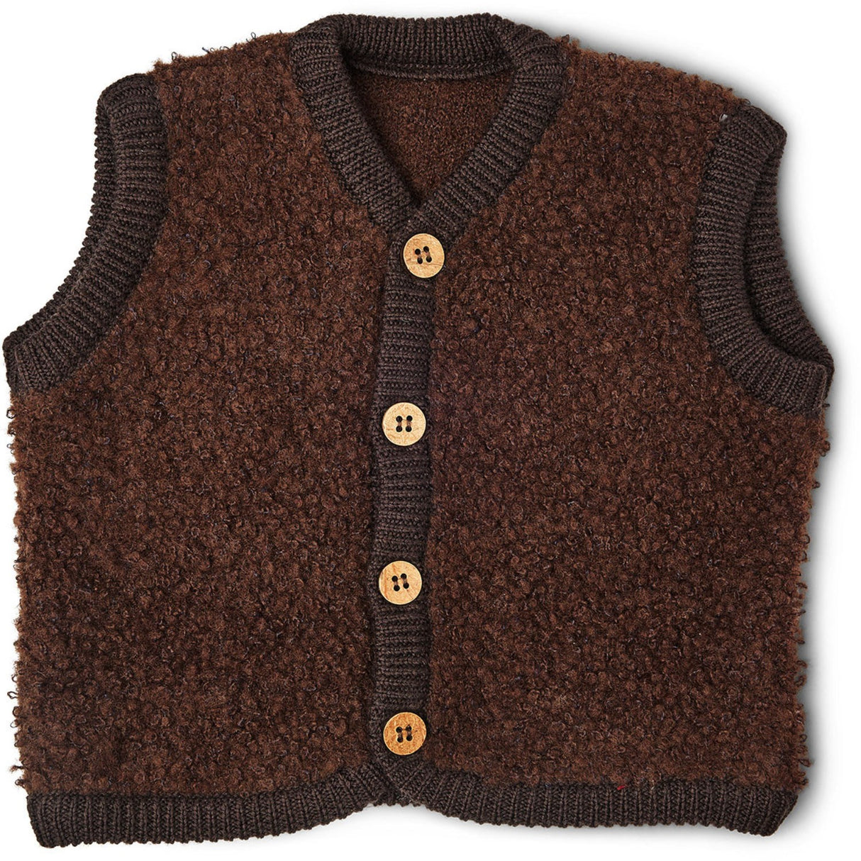Smallstuff Brown Vest Bouclé Merino Uld Med Knapper