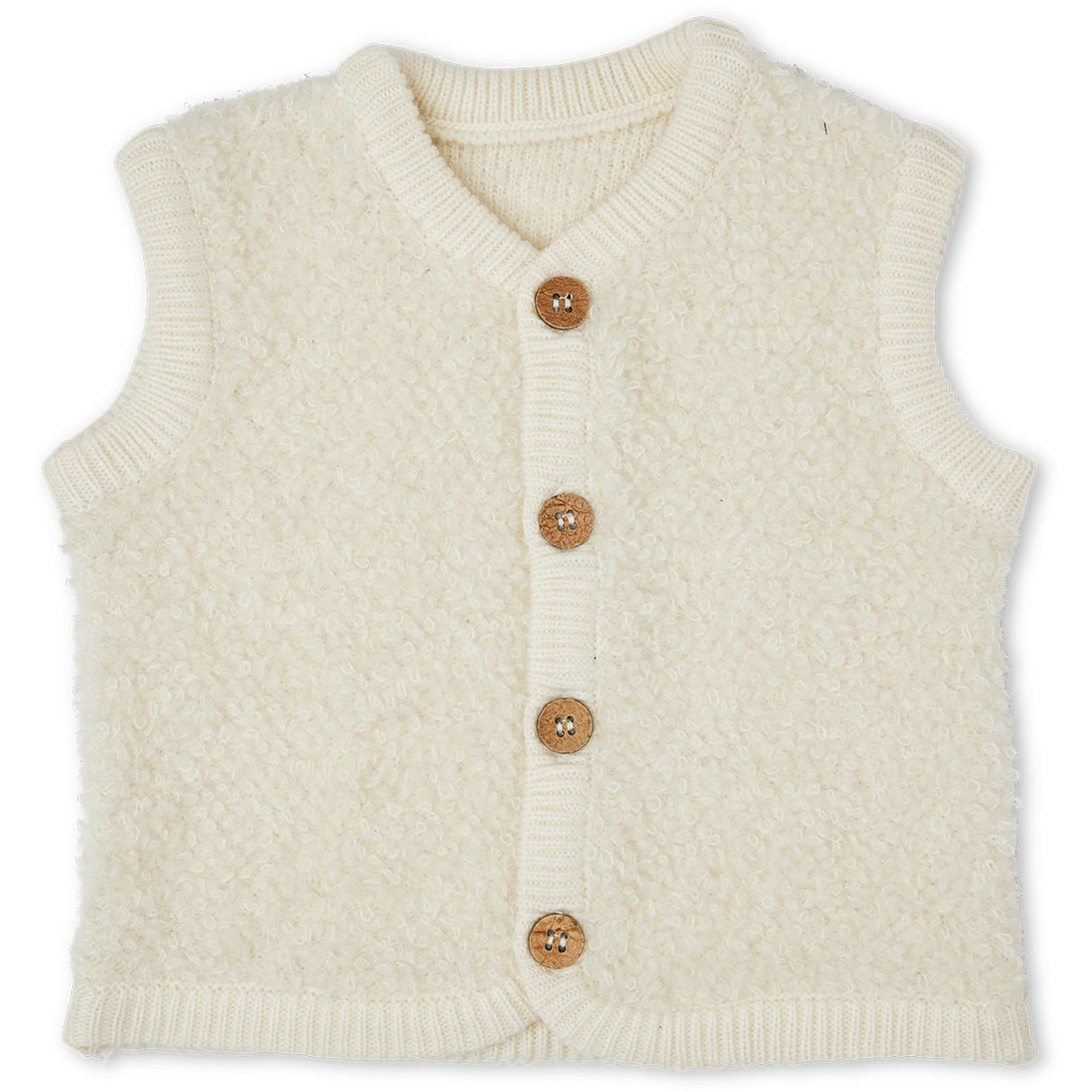 Smallstuff Off White Vest Bouclé Merino Uld Med Knapper