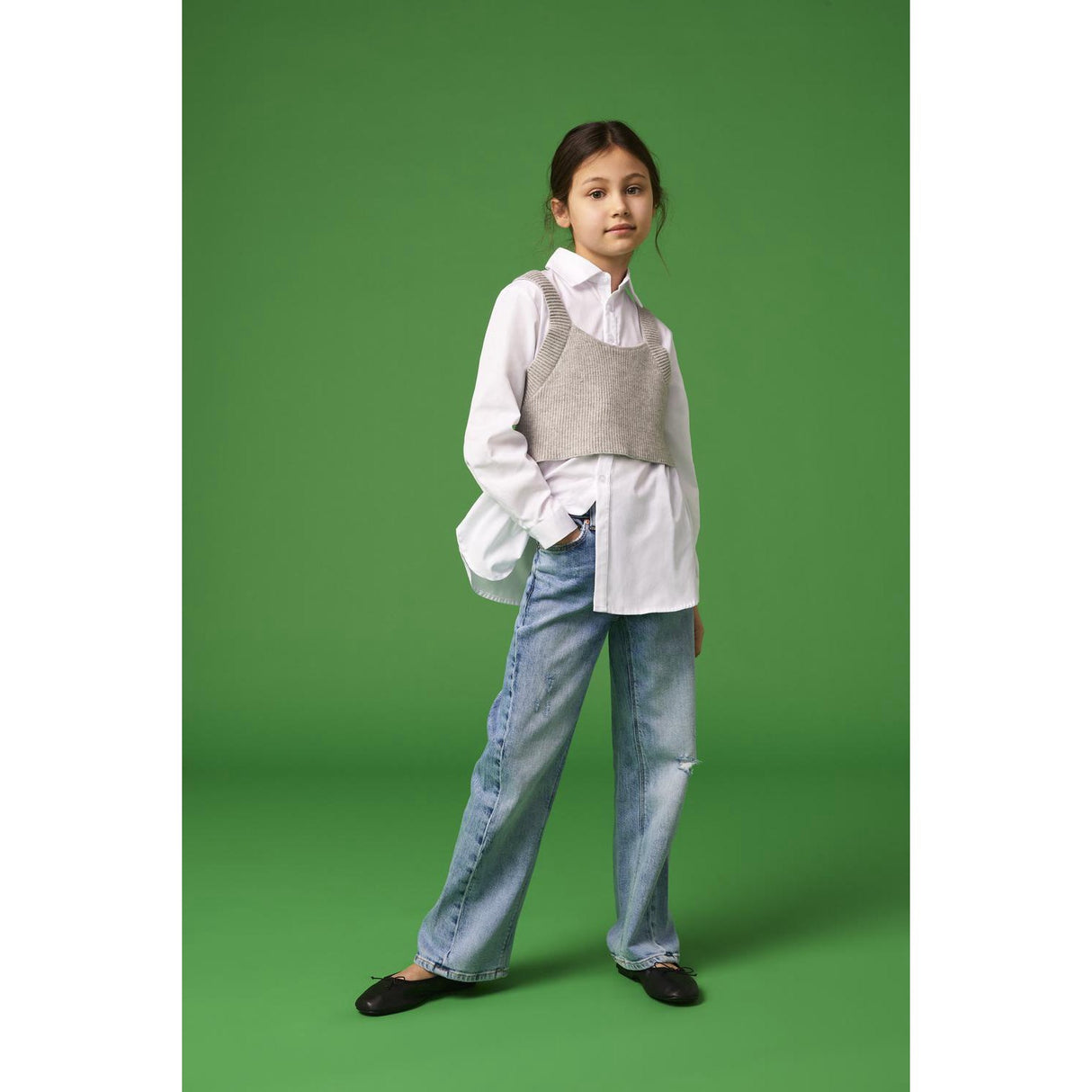 kids ONLY Cloud Dancer Zoe 2-delt Skjorte Med Strik Vest