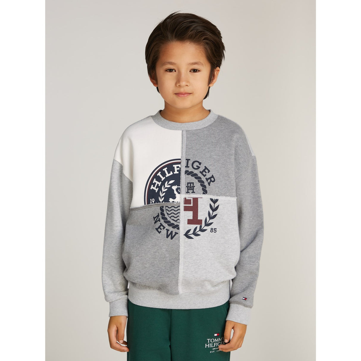 Tommy Hilfiger Grey Heather Mix Monotype Spliced Printed Cn Sweatshirt