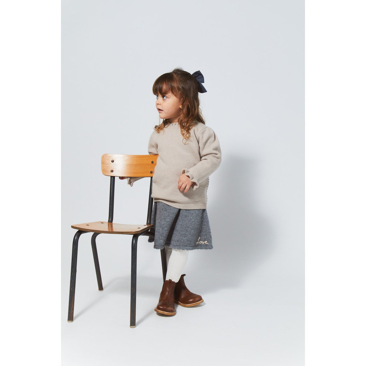 COPENHAGEN COLORS Grå Mel Cashmere Nederdel W. Emb