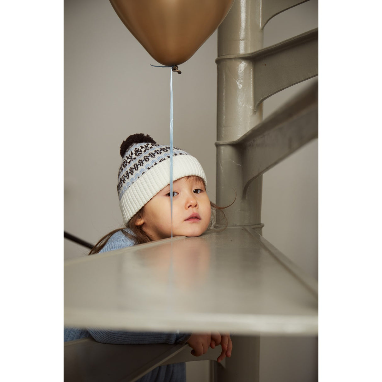 COPENHAGEN COLORS Dusty Blue Combi Merino Pattern Hue M. Pompon