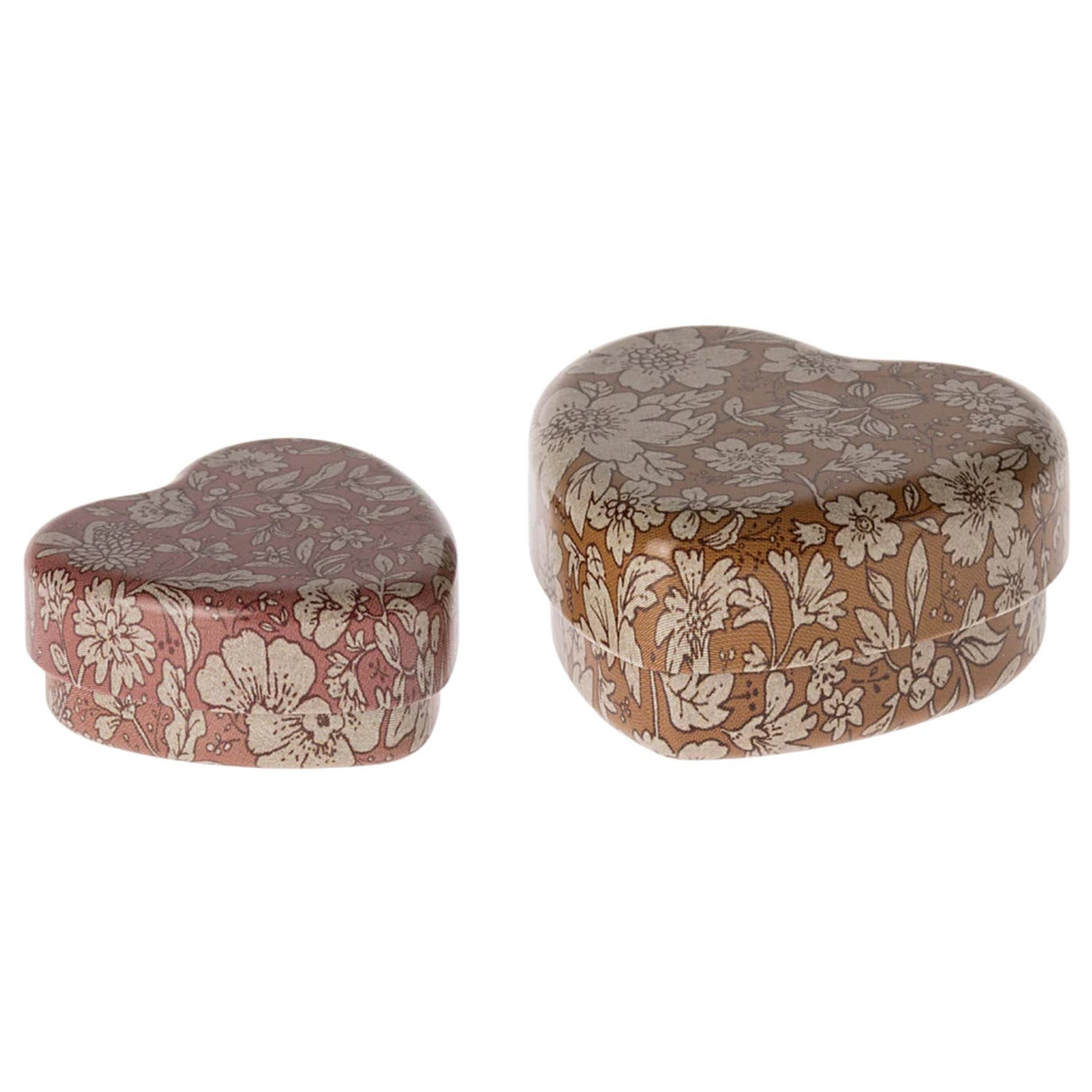 Maileg Metal hjerteæske, 2 stk. sæt - Okker/Lyngblomst