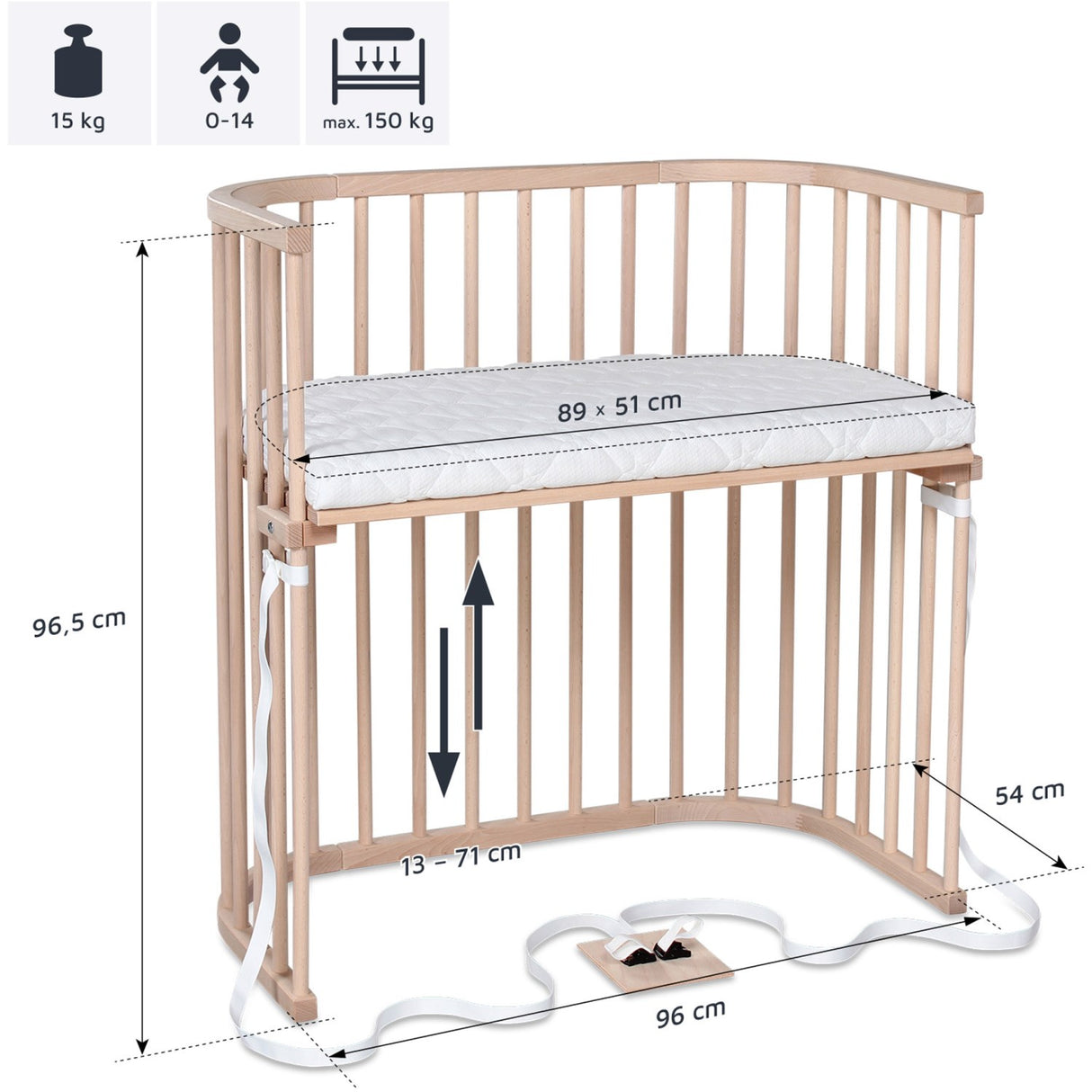 babybay® Bedside Crib Natural Ubehandlet Boxspring Co-Sleeper Babyseng