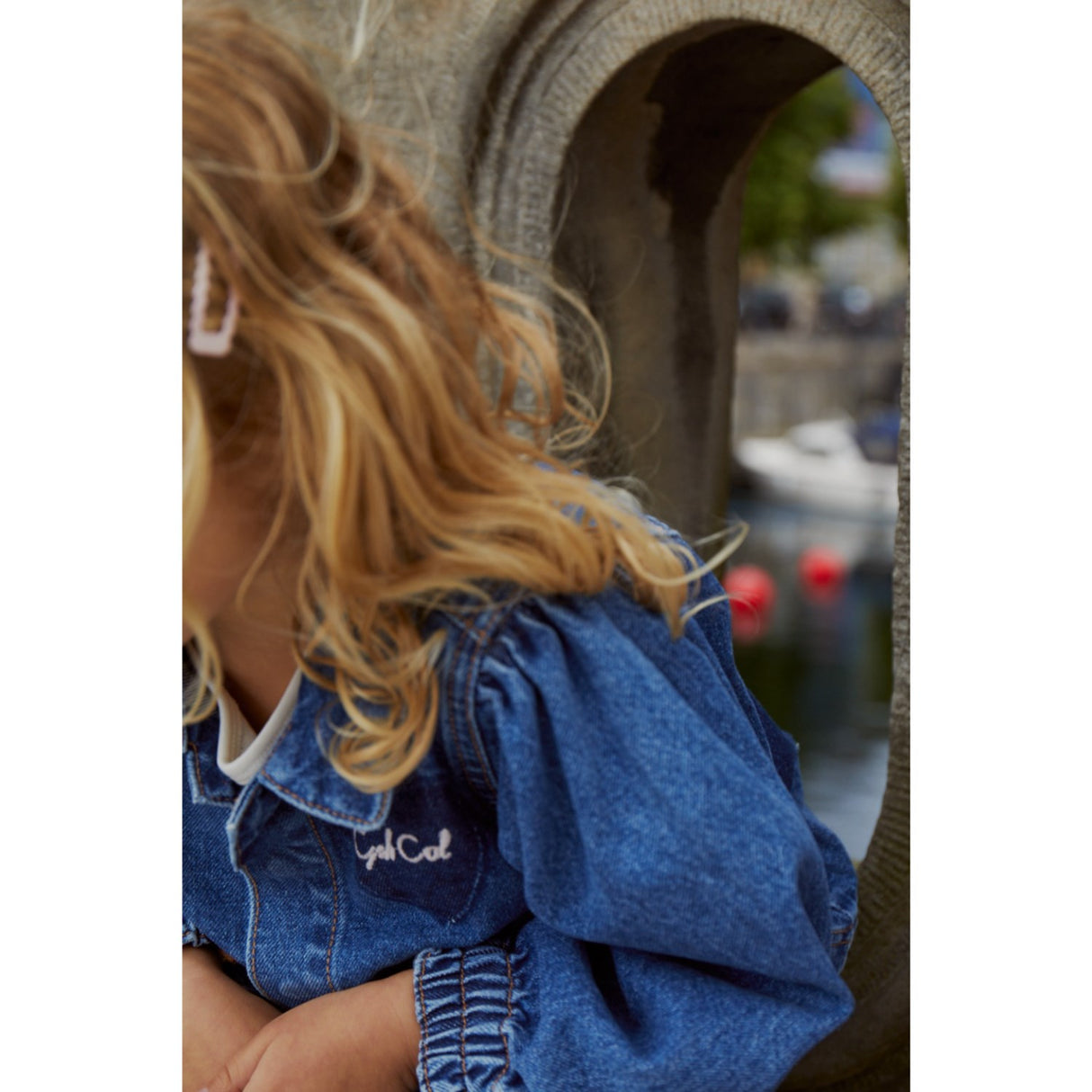 COPENHAGEN COLORS Indigo Blue Washed Organic Denim Hearts Jakke