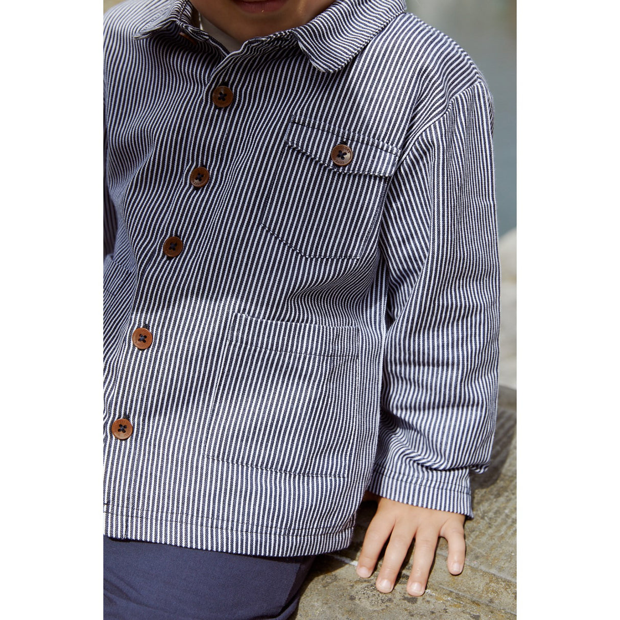 COPENHAGEN COLORS Navy Stripe Striped Twill Jakke m. Lommer