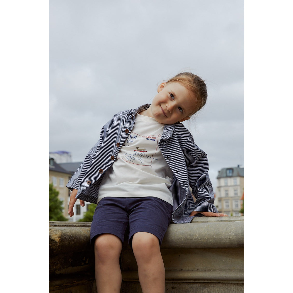 COPENHAGEN COLORS Navy Stripe Striped Twill Jakke m. Lommer