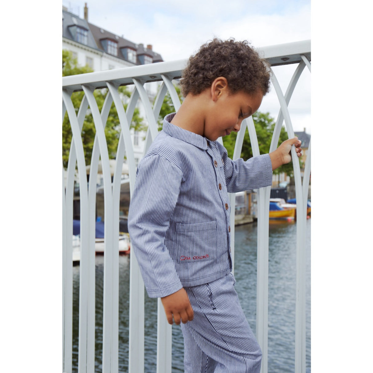 COPENHAGEN COLORS Navy Stripe Striped Twill Jakke m. Lommer