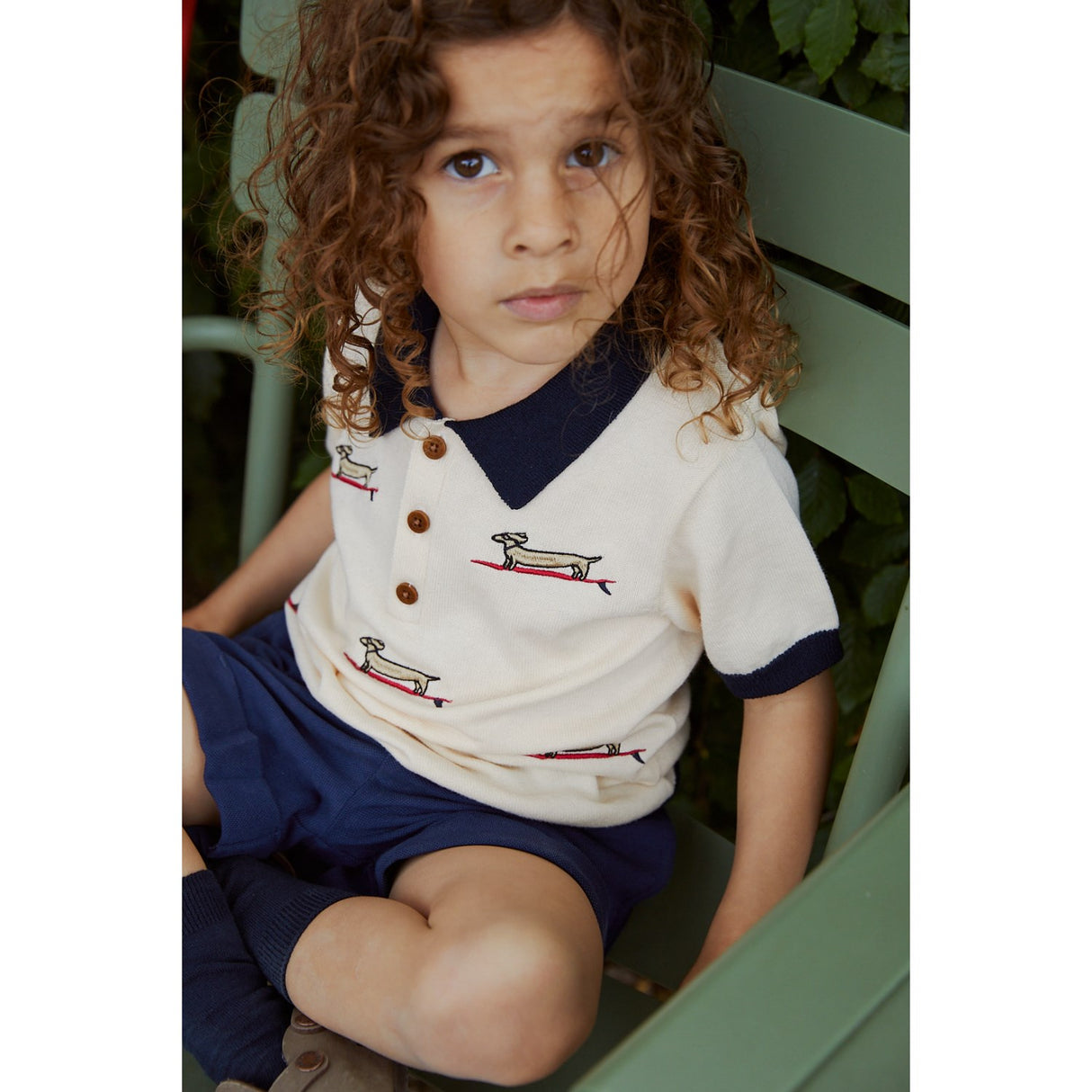 COPENHAGEN COLORS Creme/Navy Kam. Polo m. Broderi