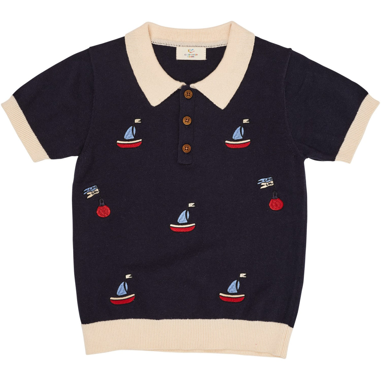 COPENHAGEN COLORS Navy/Creme Kam. Polo m. Broderi