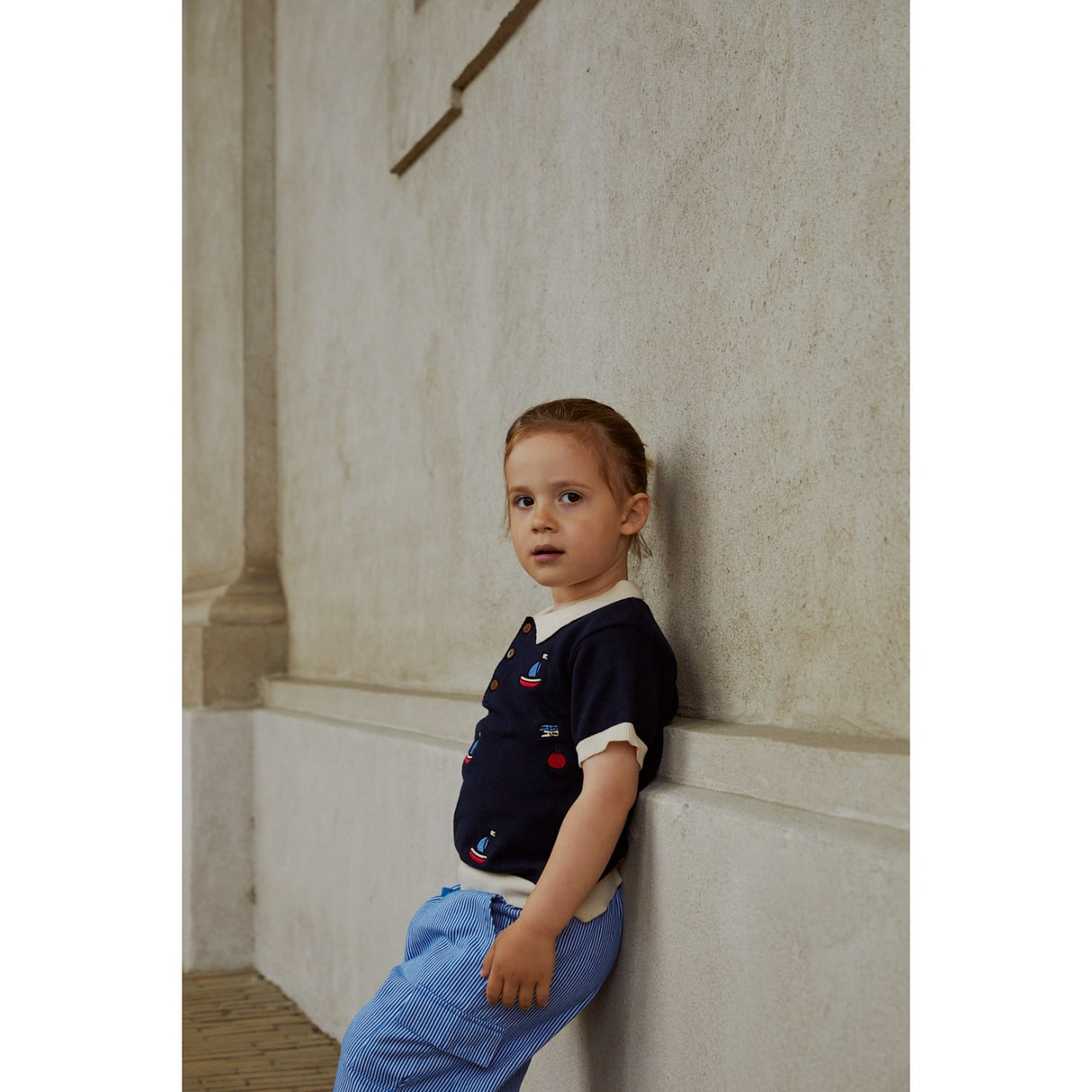 COPENHAGEN COLORS Navy/Creme Kam. Polo m. Broderi