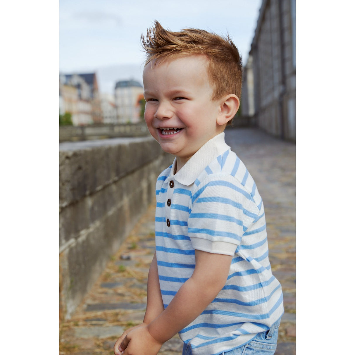 COPENHAGEN COLORS Himmelblå Stripe Pique Stripe Poloshirt