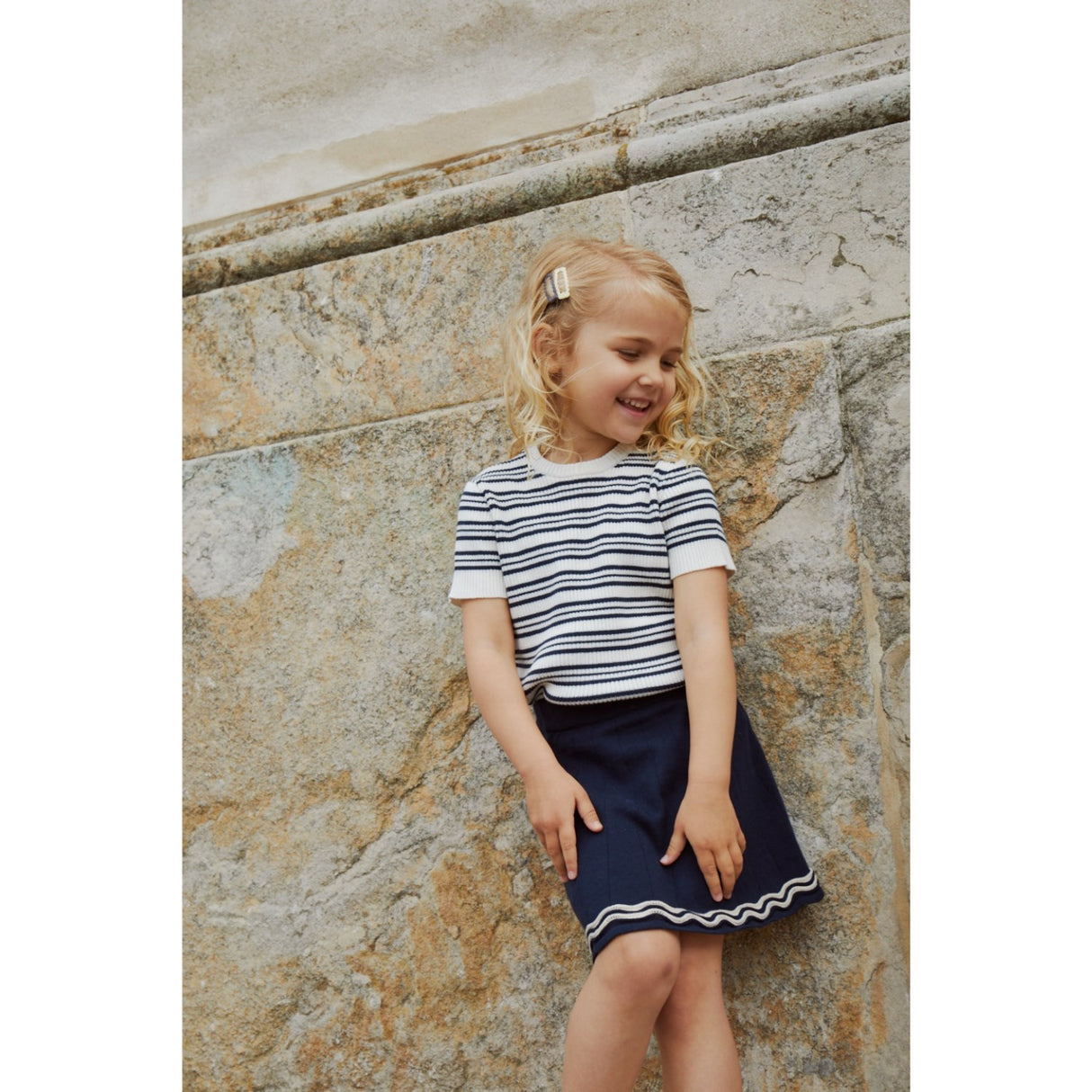 COPENHAGEN COLORS Navy/Cream Comb. Strikket Tennis Nederdel