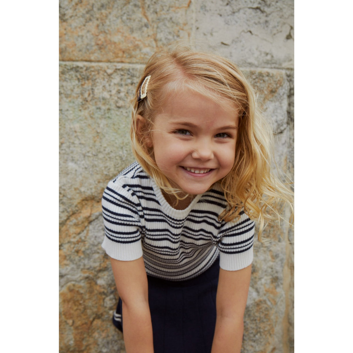 COPENHAGEN COLORS Navy Stripe Strikket Rib T-shirt