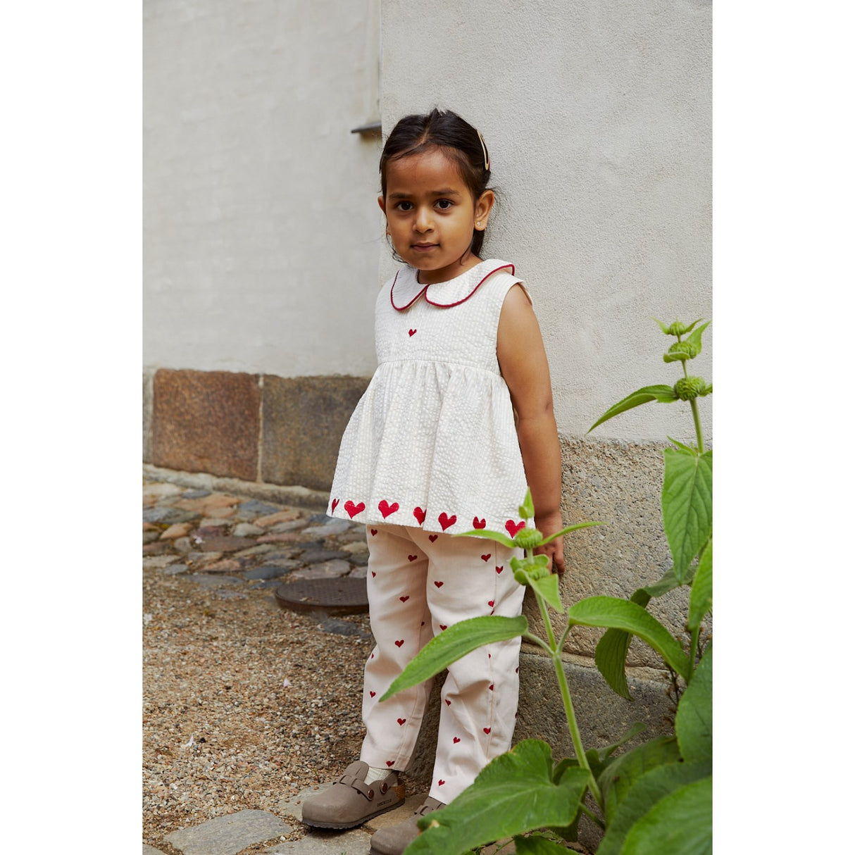 COPENHAGEN COLORS Dusty Rose W. Berry Hearts Twill Heart Bukser