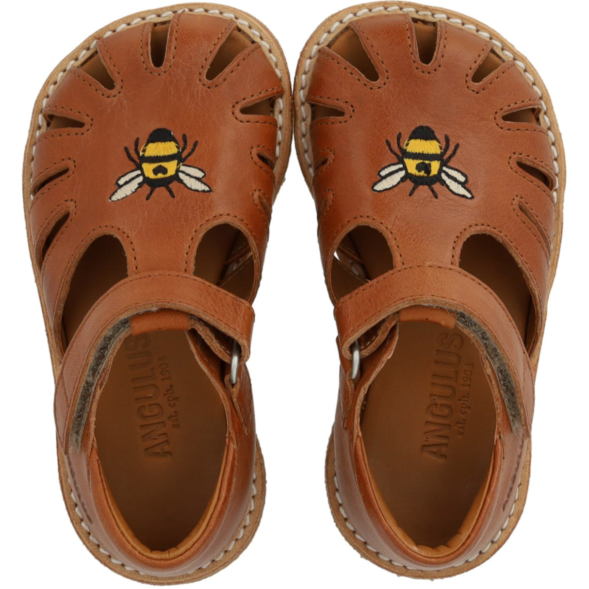 Angulus Cognac Begynder Sandal Med Bi Broderi